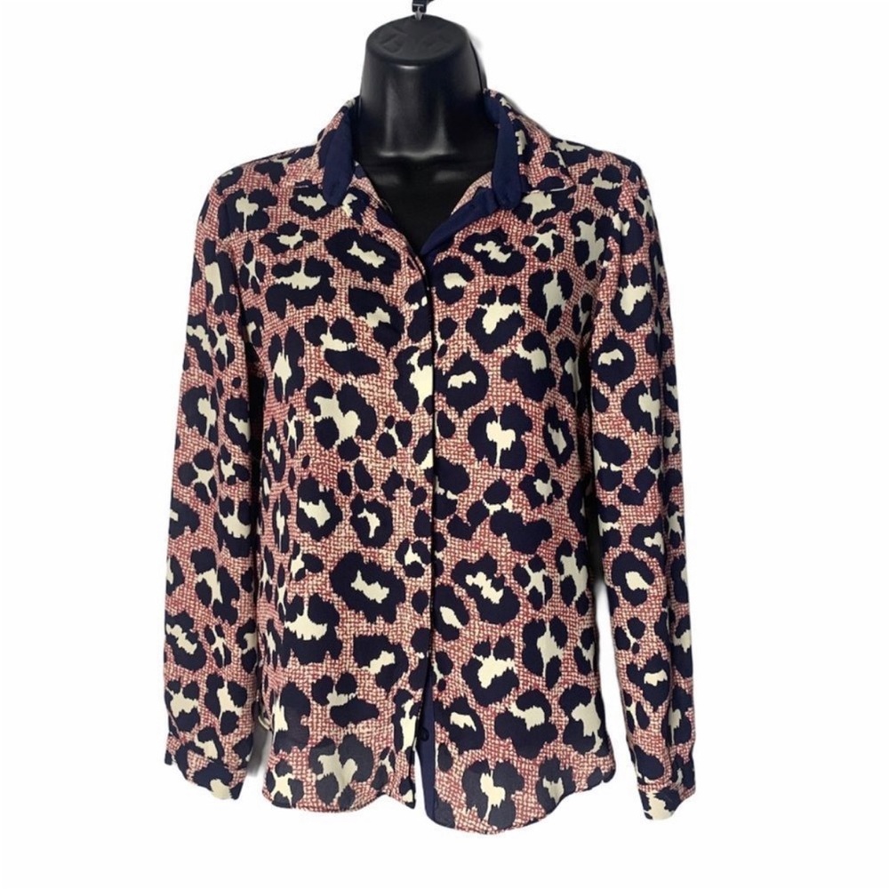 Topshop Pink Leopard Print Button Front Blouse Women’s Size 4